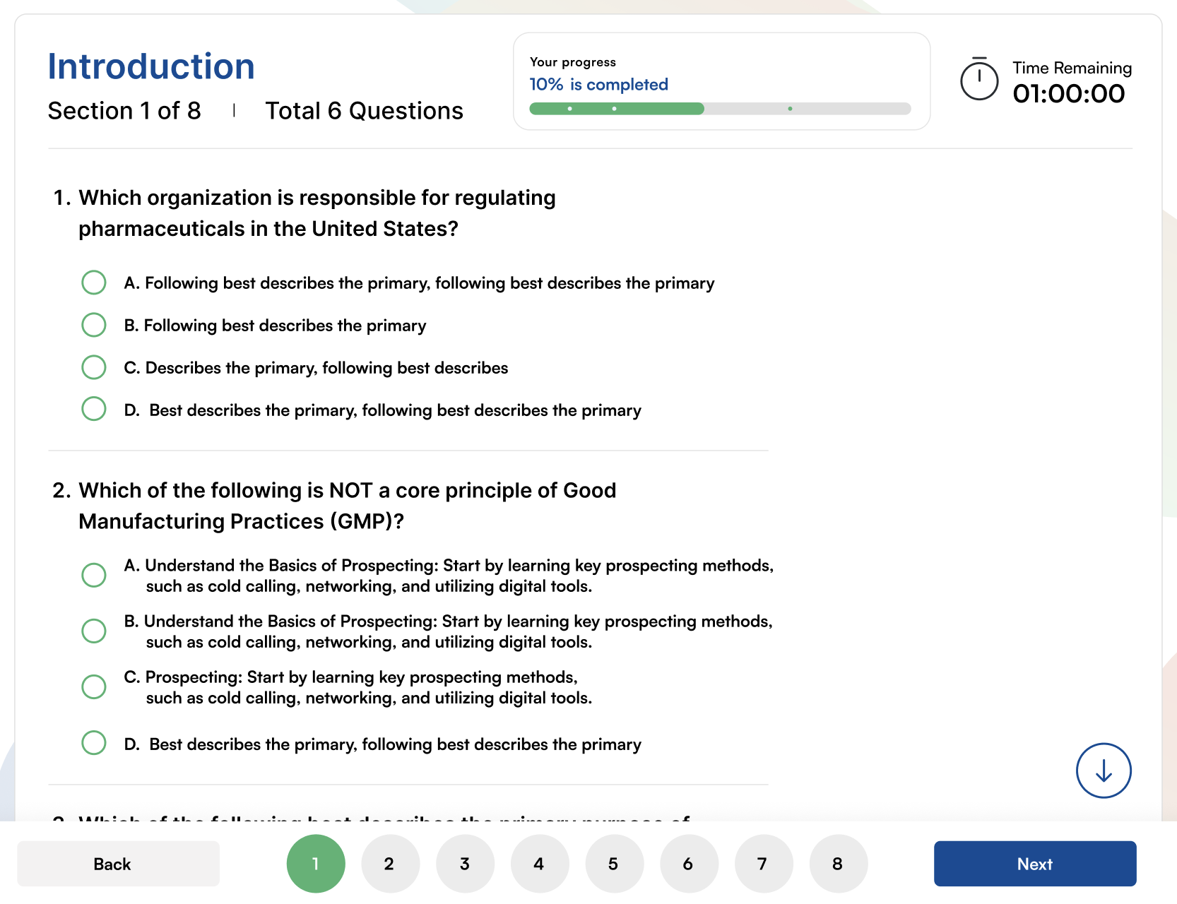 Assessment Quiz Page Assessment Quiz Page in Training Management Systems